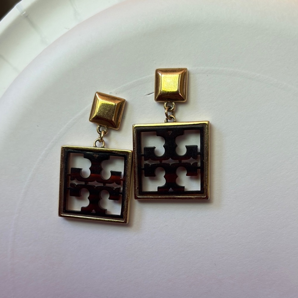 Tory Burch Gold and Black Geometric Earrings